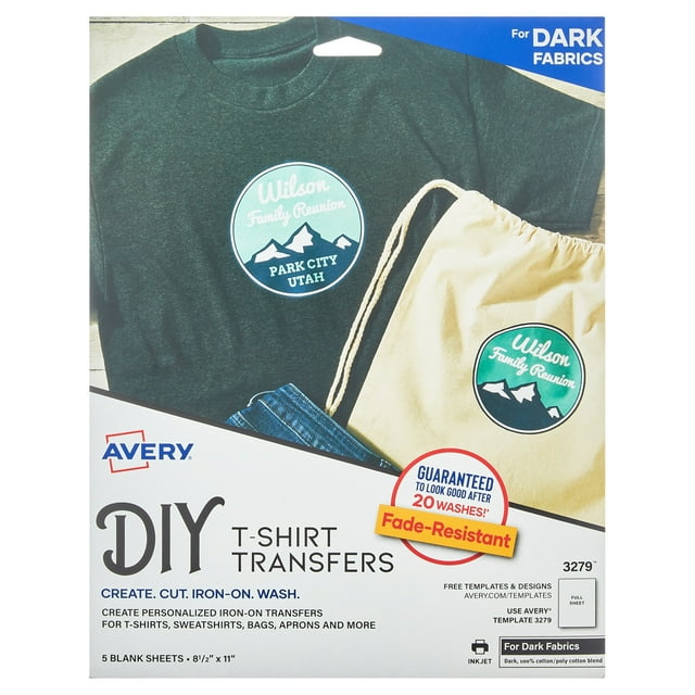 Avery Heat Transfer Paper for Dark Fabrics, 8.5" x 11" Paper Size, Iron