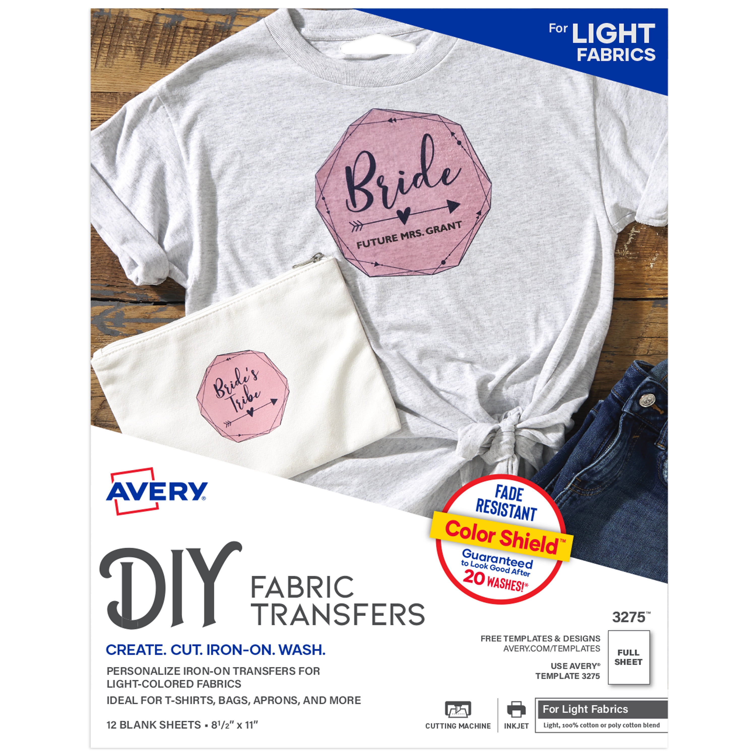 Avery Heat Transfer Paper for Light Fabrics, 8.5" x 11", Inkjet Printer