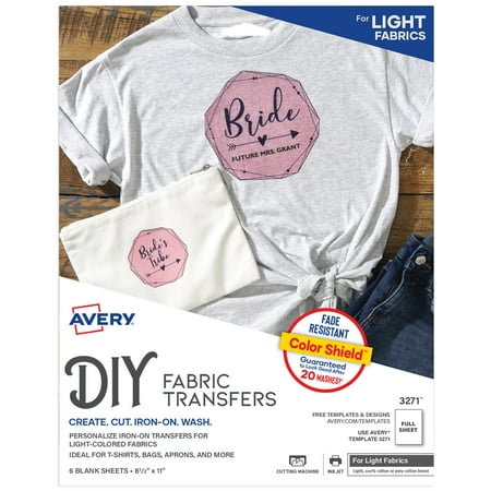 Avery Heat Transfer Paper for Light Fabrics, 6 Sheets (3271)