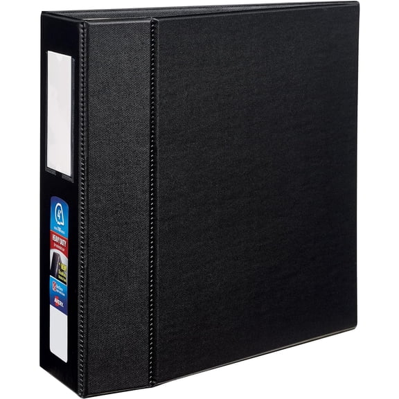 Avery Heavy-Duty 3 Ring Binder with Label Holder, 4 Inch One Touch EZD Rings, 4.5 Inch Spine, 1 Black Binder (79994) | For Heavy School, Home and Office Use, Reinforced Construction,