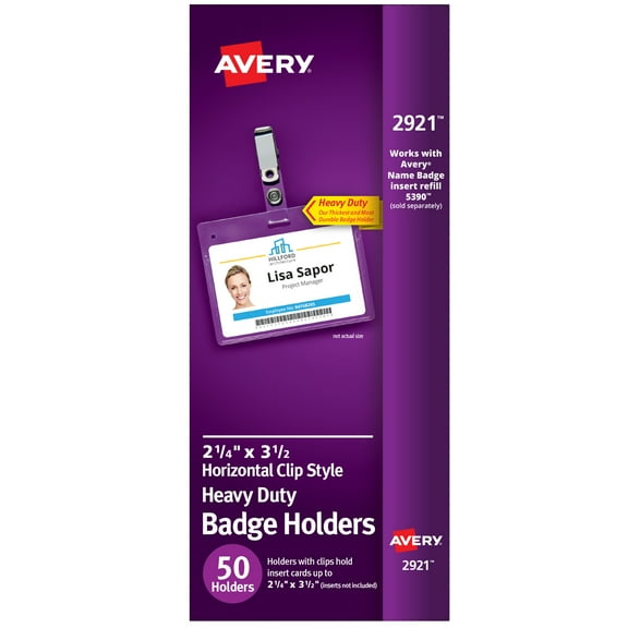 Avery Heavy Duty Badge Holders with Clips, 2.25" x 3.5" (2921)