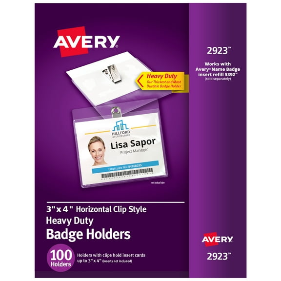 Avery Heavy Duty Badge Holders with Clips, 3" x 4" (2923)