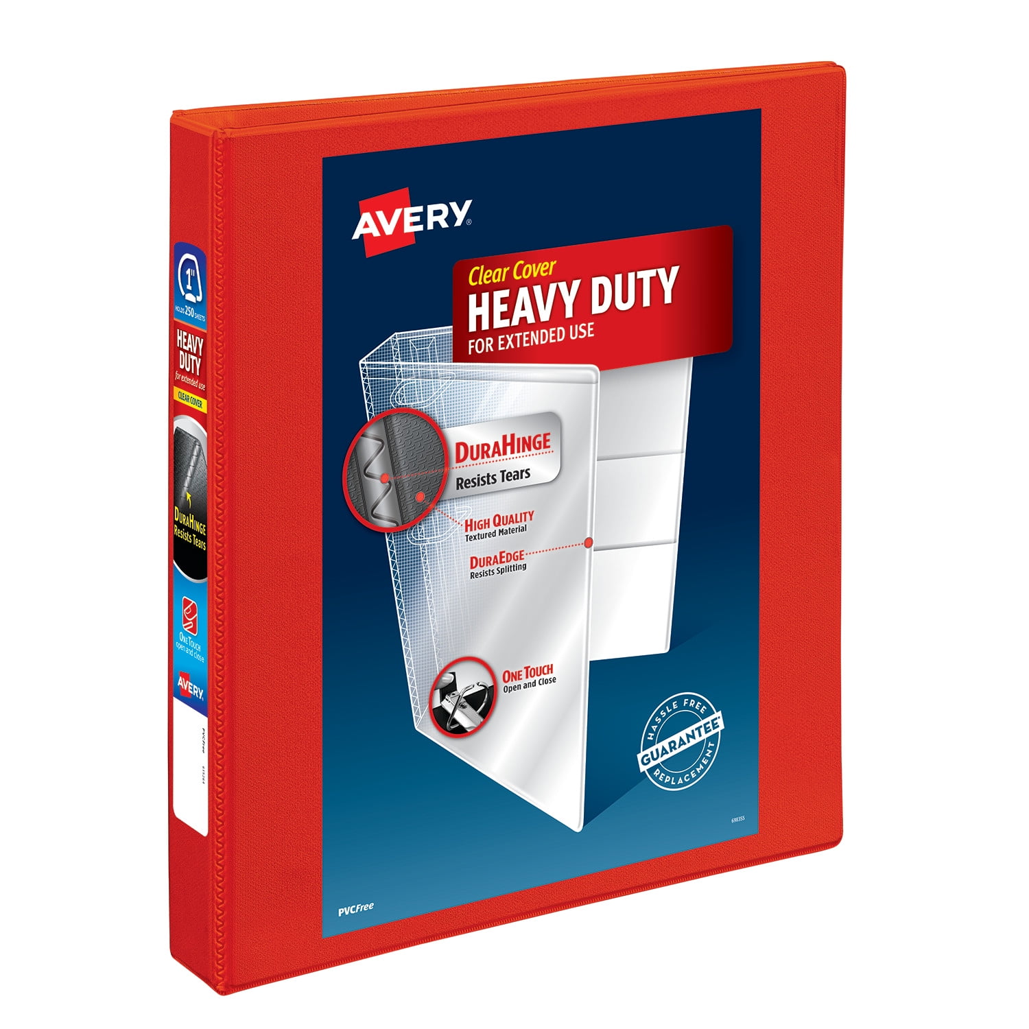 Avery Heavy-Duty View 3 Ring Binder, 1" One Touch EZD Rings, Red