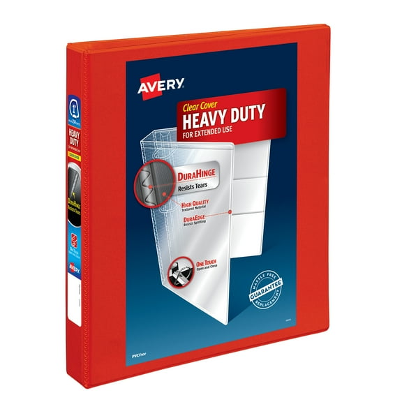 Avery Heavy-Duty View 3 Ring Binder, 1" One Touch EZD Rings, Red