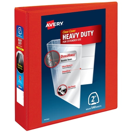 Avery Heavy-Duty View 3 Ring Binder, 2" One Touch EZD Rings, Red