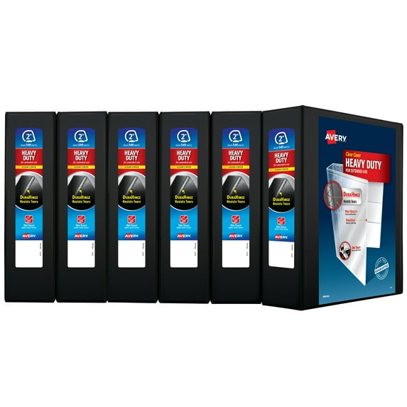 Avery Heavy-Duty View 3 Ring Binder, 2" One Touch Slant Rings, 1 Black Binder (79692) - 6 Pack