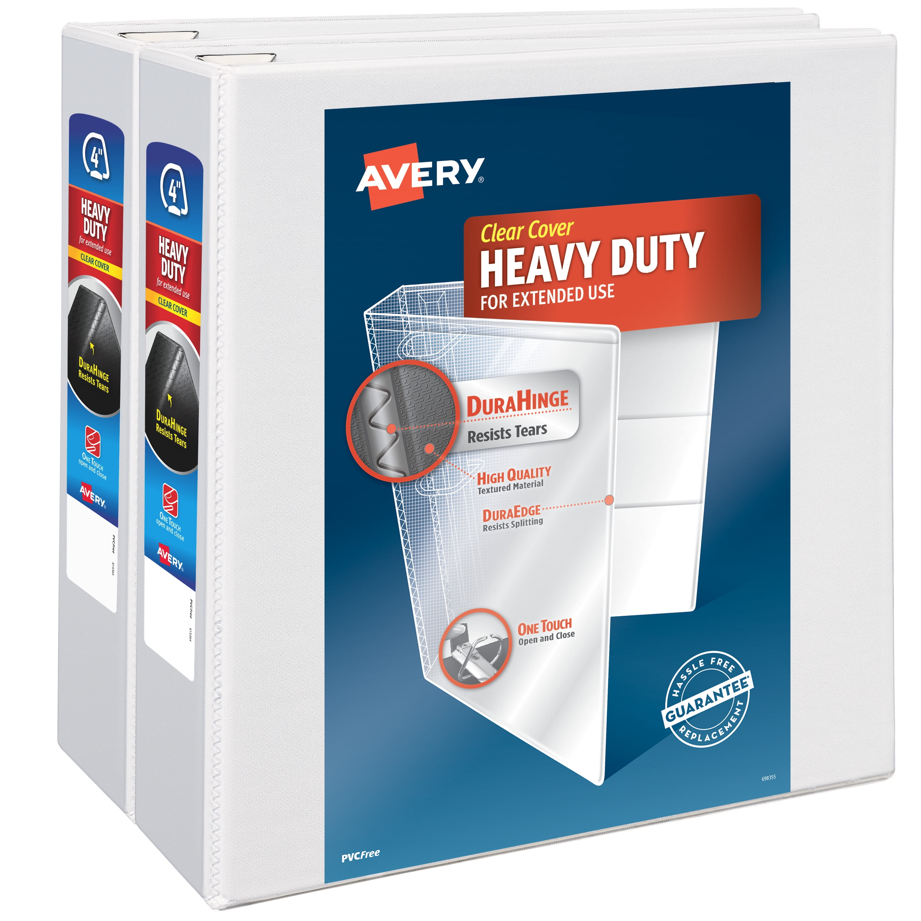 Avery HeavyDuty View 3 Ring Binder, 4" One Touch Slant Rings, 2 White