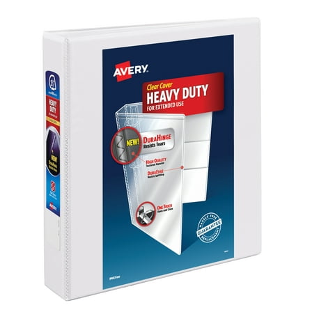 Avery Heavy Duty View Binder, 1.5", White, Slant Ring, One-Touch, 375 Sheet Capacity, 1 Binder