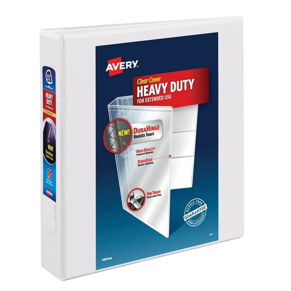 Avery Heavy Duty View Binder, 1.5", White, Slant Ring, One-Touch, 375 Sheet Capacity, 1 Binder