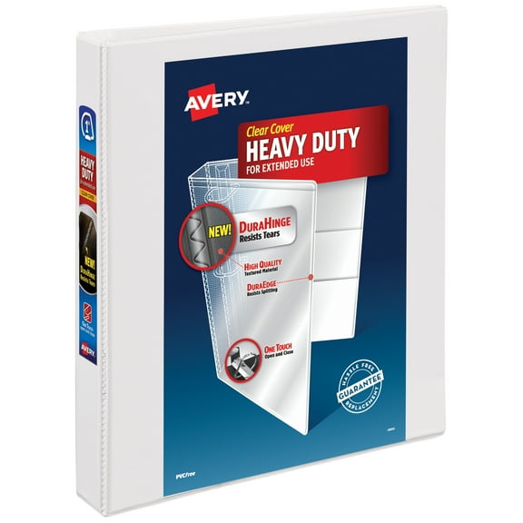 Avery Heavy Duty View Binder, 1", White, Slant Ring, One-Touch, 250 Sheet Capacity, 1 Binder