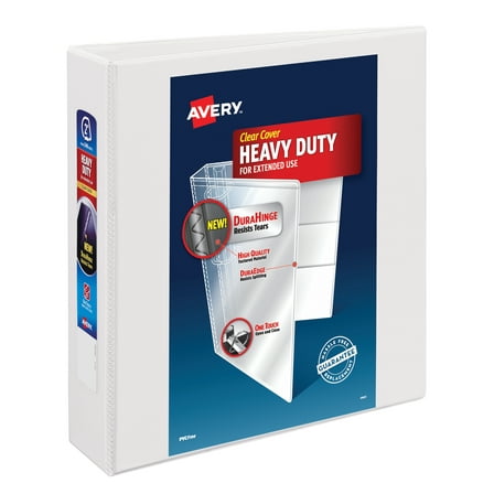 Avery Heavy Duty View Binder, 2", White, Slant Ring, One-Touch, 530 Sheet Capacity, 1 Binder