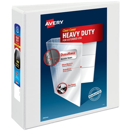 Avery Heavy Duty View Binder, 3", White, Slant Ring, One-Touch, 635 Sheet Capacity, 1 Binder