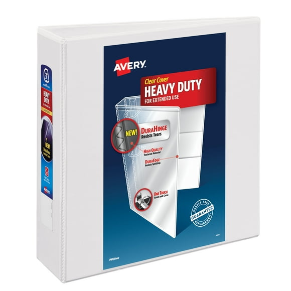 Avery Heavy Duty View Binder, 3", White, Slant Ring, One-Touch, 635 Sheet Capacity, 1 Binder