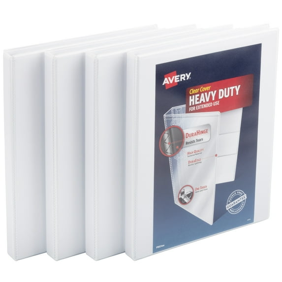 Avery Heavy-Duty View Binder, .5" One Touch Slant Rings, 4 White Binders