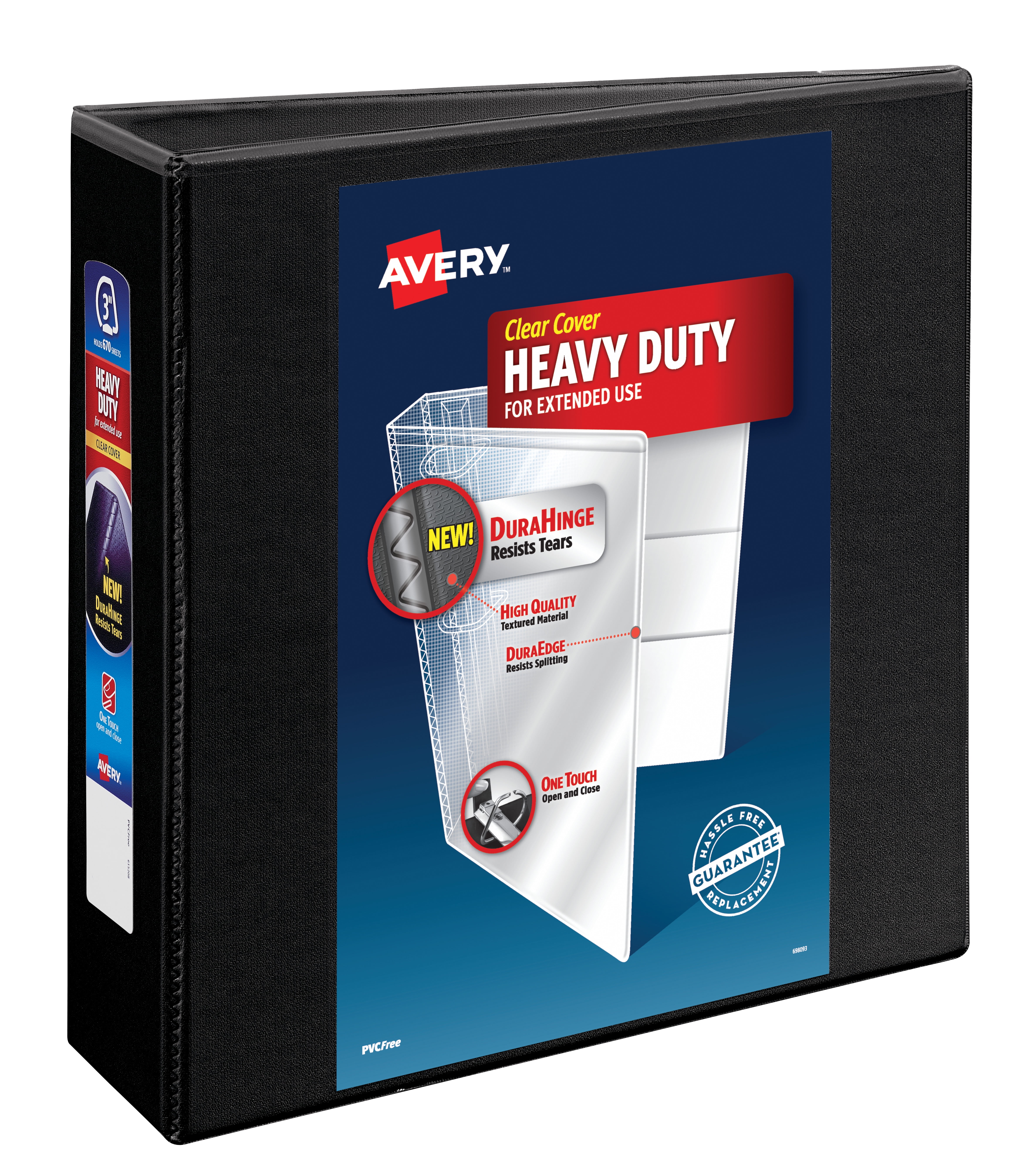 Avery Heavy Duty View Binder, Black, 3-inch, Slant Ring, One-Touch, 635 Sheets, 1ct