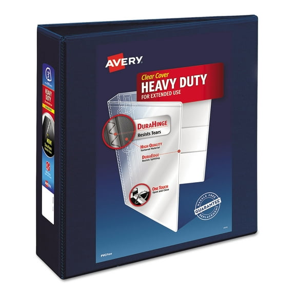 Avery Heavy-Duty View Binder with Durahinge and Locking One Touch Ezd Rings, 3" Capacity, 11" x 8.5", Navy Blue