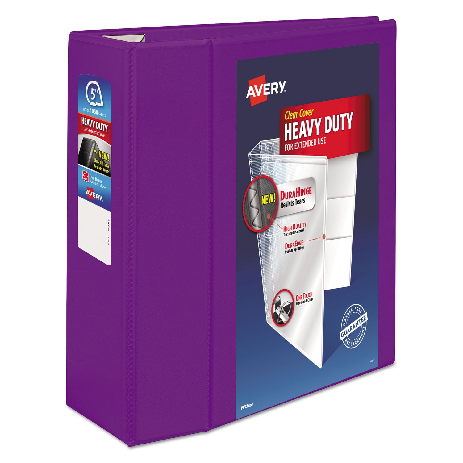 Avery Heavy-Duty View Binder with Durahinge and Locking One Touch Ezd Rings, 5" Capacity, Purple
