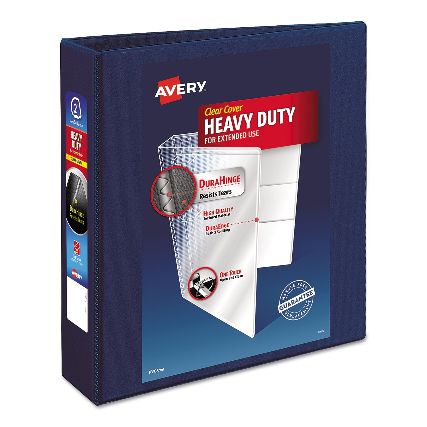 Avery Heavy-Duty View Binder with Durahinge and One Touch Ezd Rings, 2" Capacity, 11" x 8.5", Navy Blue