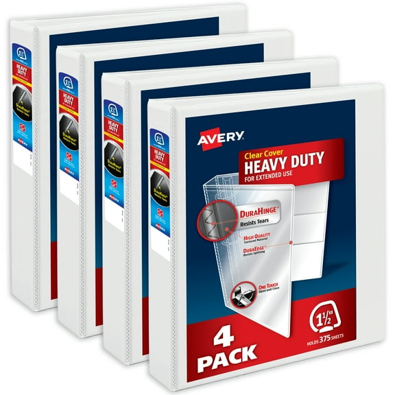 Avery Heavy-Duty View Binders, 1.5" Slant Rings, White, 4ct (79781)