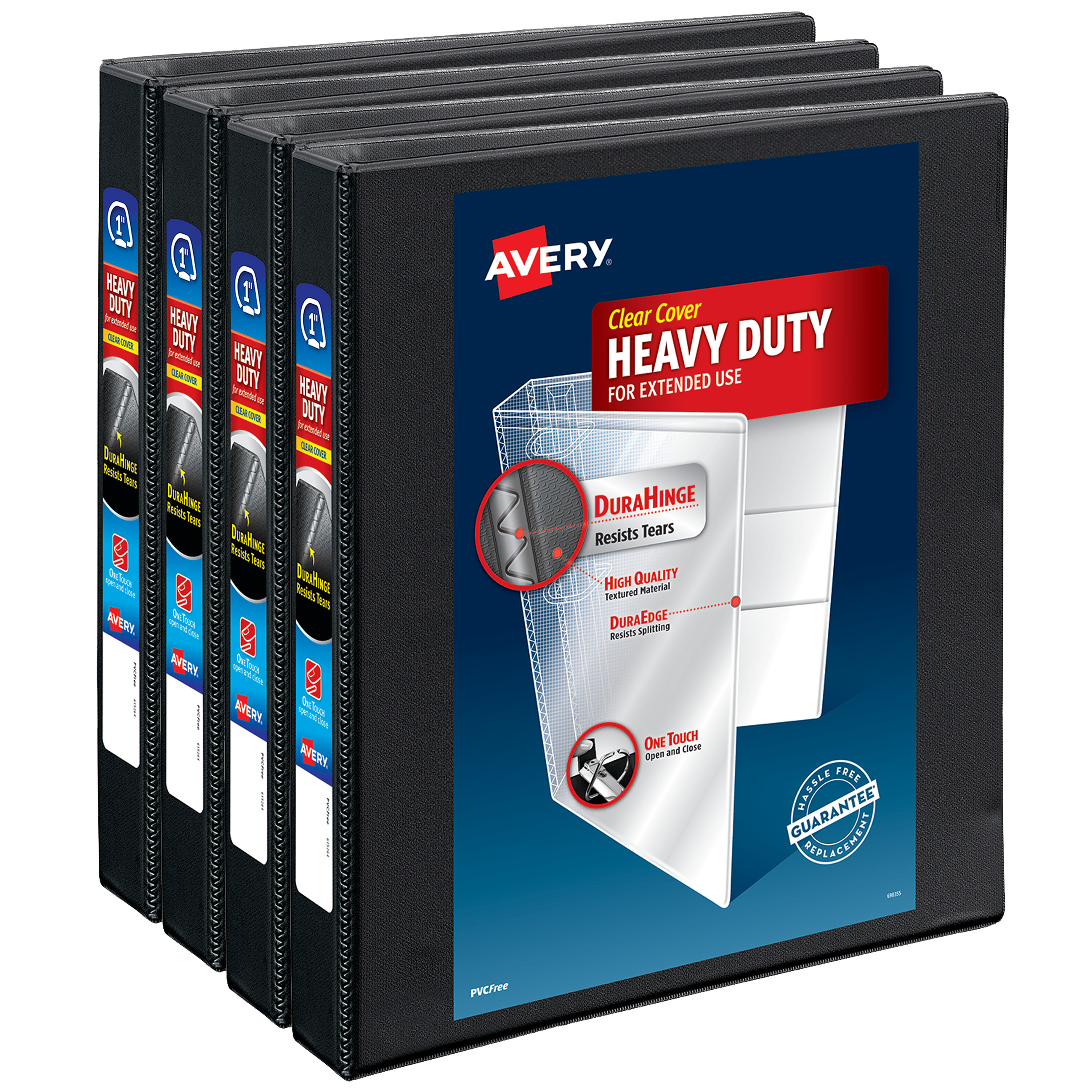 Avery Heavy Duty View 3 Ring Binders, 1" One Touch Slant Rings, Black Binders (17251) (Pack of 4) - image 1 of 9
