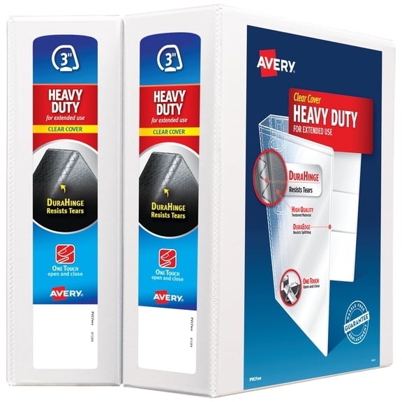 Avery Heavy-Duty View Binders, 3" Slant Rings, 2 White Binders