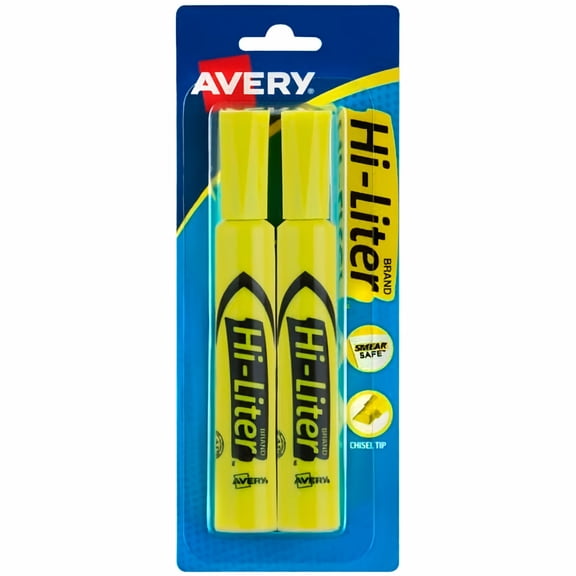 Avery Hi-Liter Desk-Style Highlighters, Smear Safe Ink, Chisel Tip, 2 Yellow Highlighters (24081) (Pack of 4)
