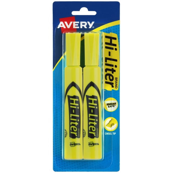 Avery Hi-Liter Desk-Style Highlighters, SmearSafe, Yellow, 2 Pack