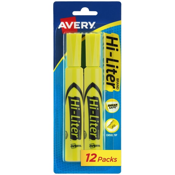 Avery Hi-Liter Desk-Style Highlighters, SmearSafe, Yellow, 2 Pack