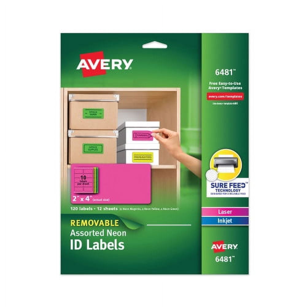 High Vis Labels Avery High-Vis Removable Laser/Inkjet ID Labels, 2 x 4, Asst. Neon, 120 ...