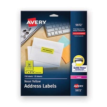 Avery High-Visibility Permanent Laser ID Labels, 1 x 2.63, Neon Yellow, 750/Pack (5972)