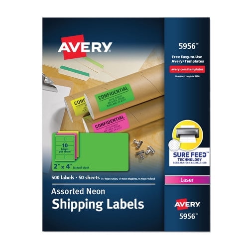 Avery High-Visibility Permanent Laser ID Labels, 2 x 4, Neon Assorted, 500/Pack, Each
