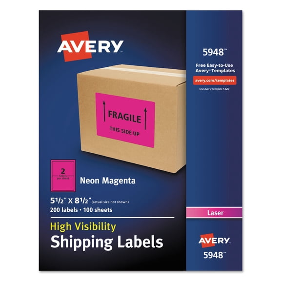 Avery High-Visibility Permanent Laser ID Labels 5.5 x 8.5, Neon Magenta, 200/Box