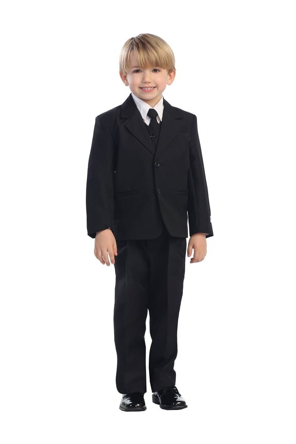 5-Piece Boy's 2-Button Dress Suit Set - Black, Charcoal, Navy, Brown