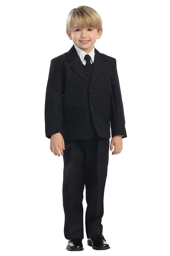 5-Piece Boy's 2-Button Dress Suit Set - Black, Charcoal, Navy, Brown