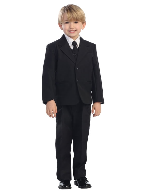 5-Piece Boy's 2-Button Dress Suit Set - Black, Charcoal, Navy, Brown