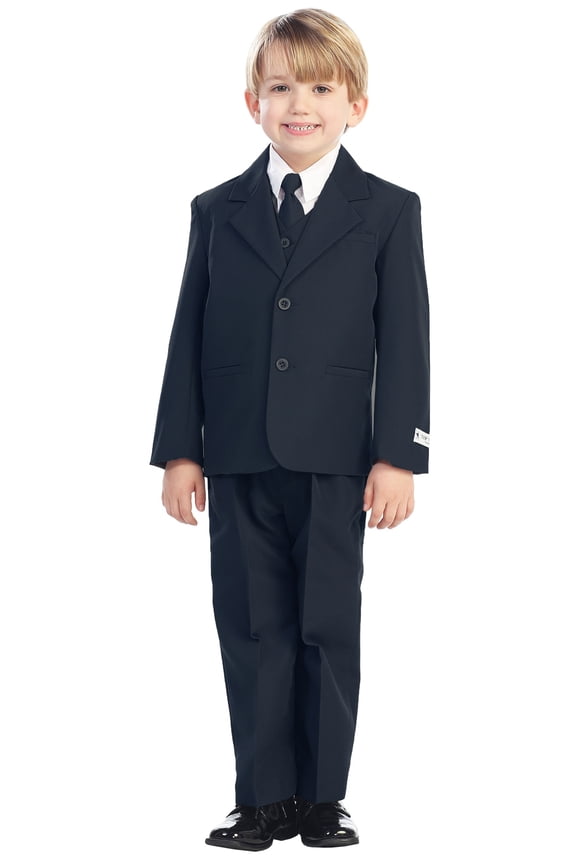 5-Piece Boy's 2-Button Dress Suit Set - Black, Charcoal, Navy, Brown