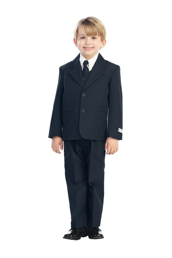 5-Piece Boy's 2-Button Dress Suit Set - Black, Charcoal, Navy, Brown