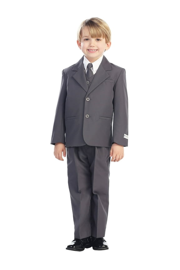 5-Piece Boy's 2-Button Dress Suit Set - Black, Charcoal, Navy, Brown
