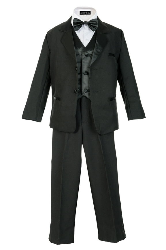 Boy's Formal 5 Piece Tuxedo Suit Dresswear Set (Black, 10)