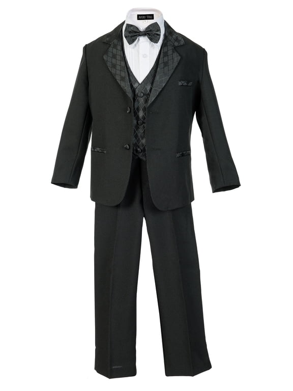 Boy's Formal 5 Piece Tuxedo Suit Dresswear Set (Black Diamond, 5)
