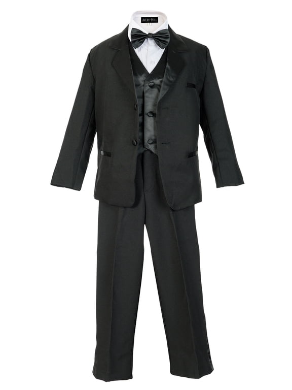 Boy's Formal 5 Piece Tuxedo Suit Dresswear Set (Black, 4T)