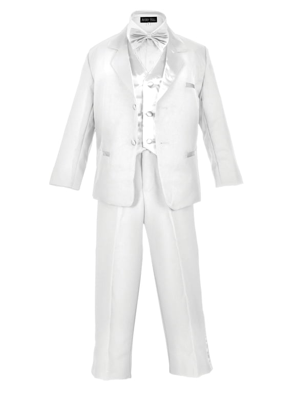 Boy's Formal 5 Piece Tuxedo Suit Dresswear Set (White, 12)