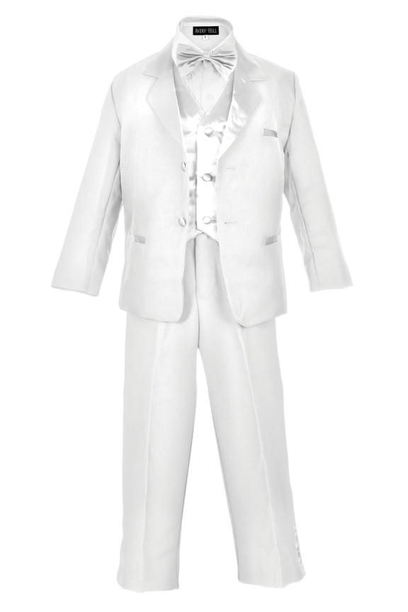 Boy's Formal 5 Piece Tuxedo Suit Dresswear Set (White, 16)
