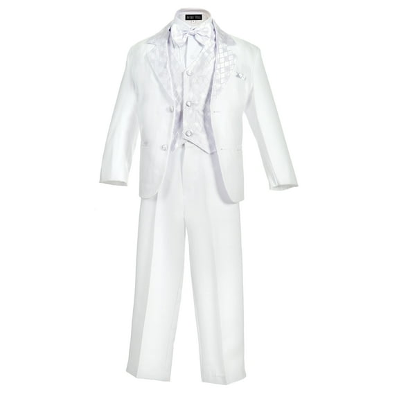 Avery Hill Boy's Formal 5 Piece Tuxedo Suit Dresswear Set (White Diamond, 10)
