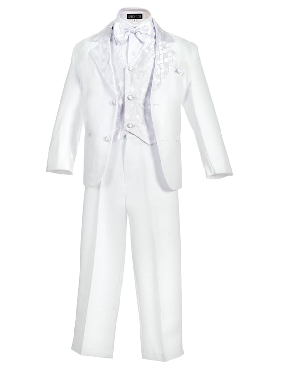 Boy's Formal 5 Piece Tuxedo Suit Dresswear Set (White Diamond, 10)