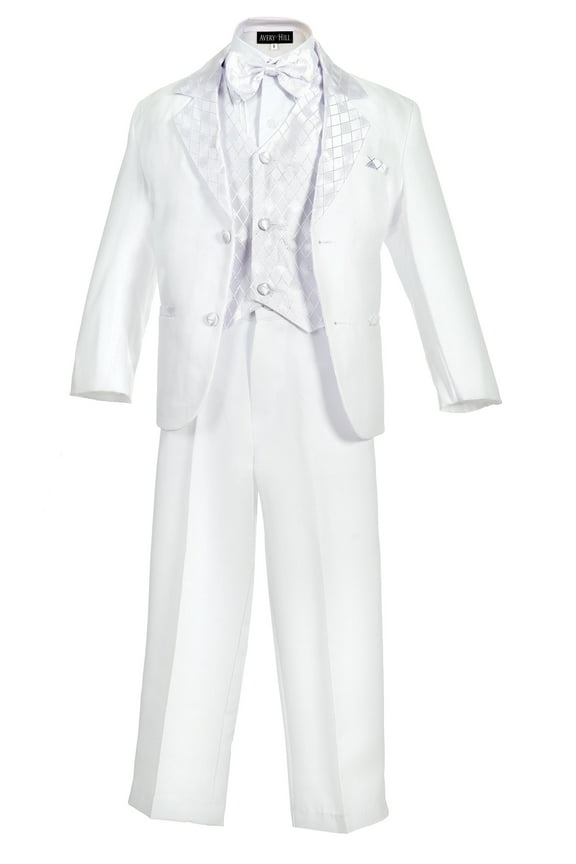 Boy's Formal 5 Piece Tuxedo Suit Dresswear Set (White Diamond, 10)