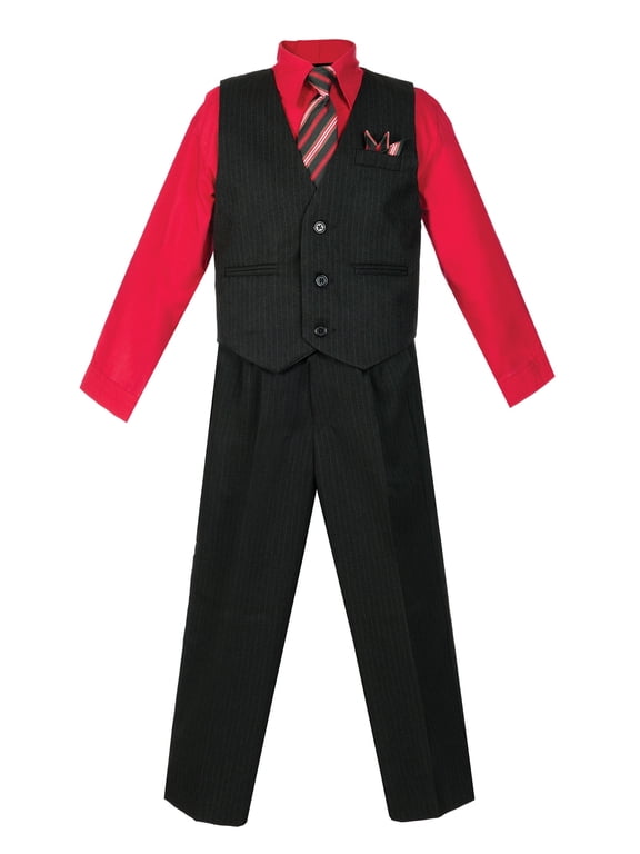 Boys 4 Piece Pinstripe Vest Set (Toddler, Little Boys, Big Boys)