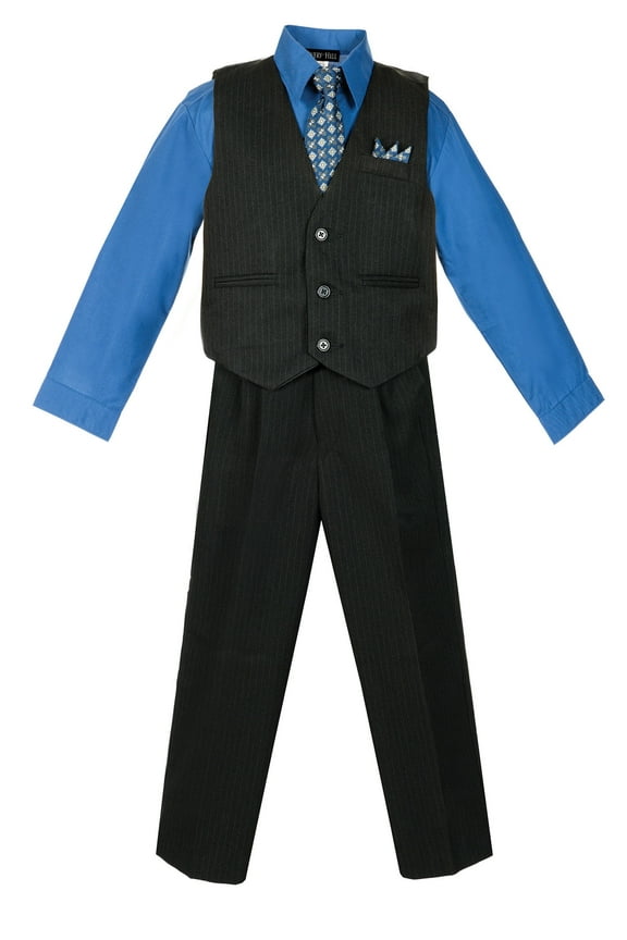 Boys 4 Piece Pinstripe Vest Set (Toddler, Little Boys, Big Boys)
