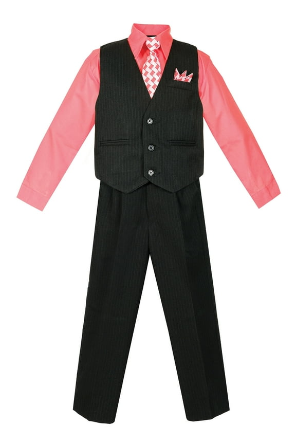 Boys 4 Piece Pinstripe Vest Set (Toddler, Little Boys, Big Boys)