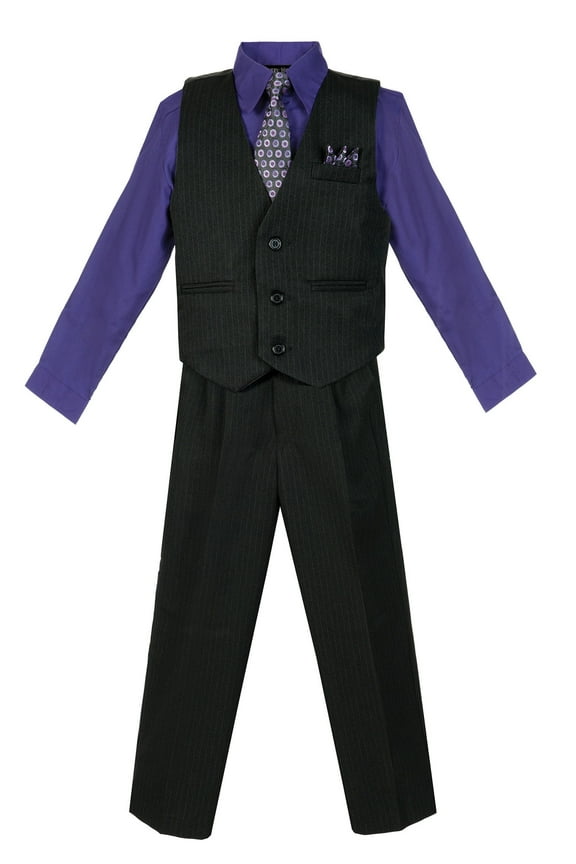 Boys 4 Piece Pinstripe Vest Set (Toddler, Little Boys, Big Boys)